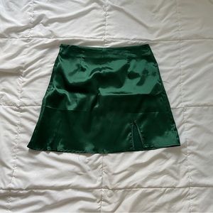 green silk mini skirt